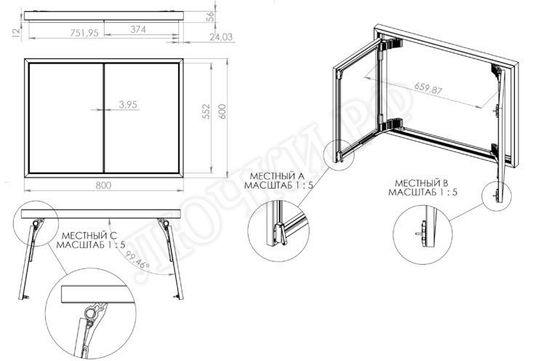Люк под плитку Секрет 3.0, 2 створки 1100*900 Люк под плитку Секрет 3.0, 2 створки 1100*900